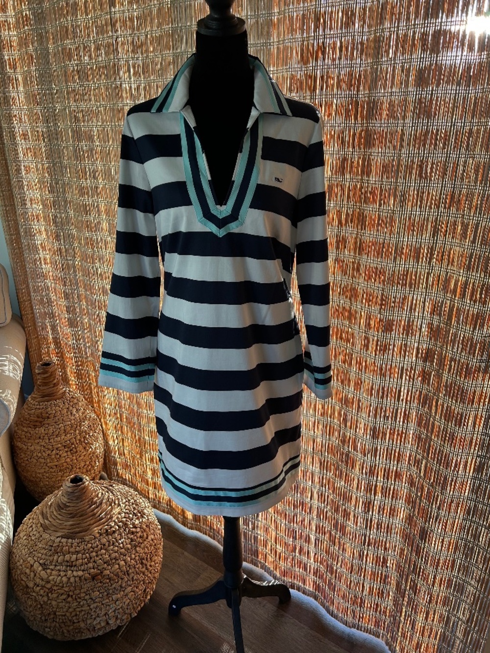 NWT Ladies Vineyard Vines dress.  Navywith white stripes and ribbon piping.
